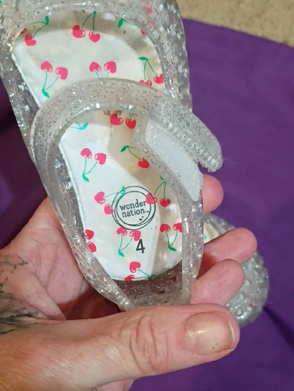 wonder nation Clear Glitter Jelly Mary Jane Sandals with Cherry Insole